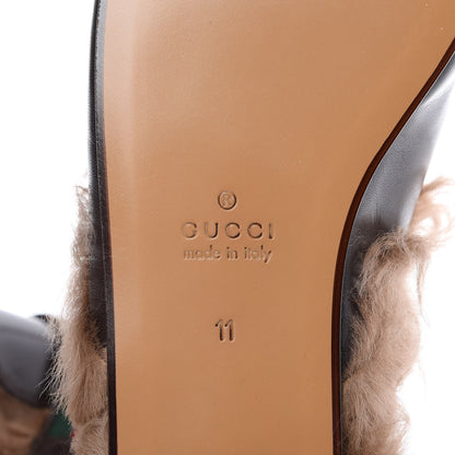 Gucci Goatskin Fur Web GG Mens Princetown Slippers 11 Cocoa 6 of 8