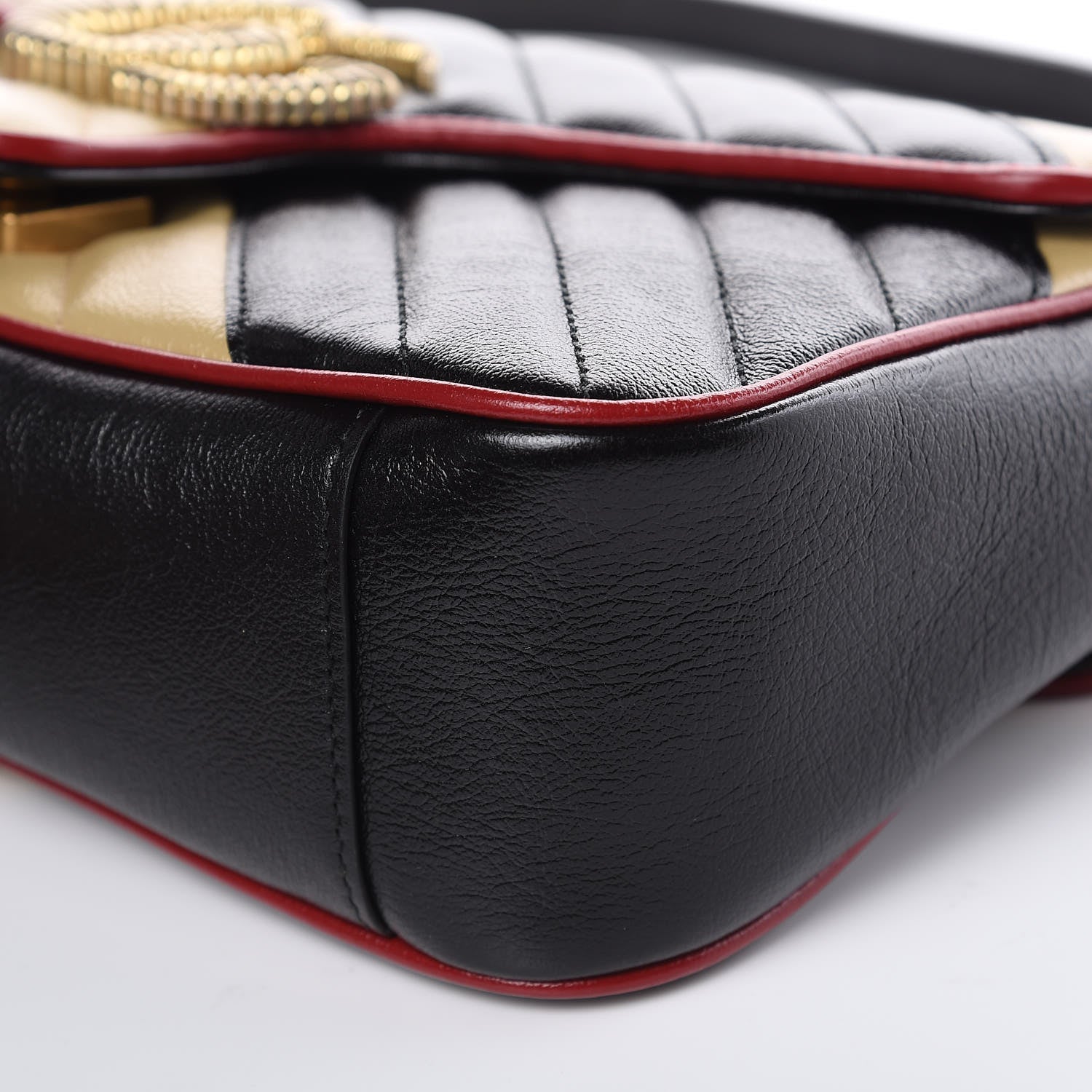 Gucci Vintage Effect Calfskin Matelasse Diagonal Striped Small Torchon GG Marmont Shoulder Bag Black Beige 9 of 9