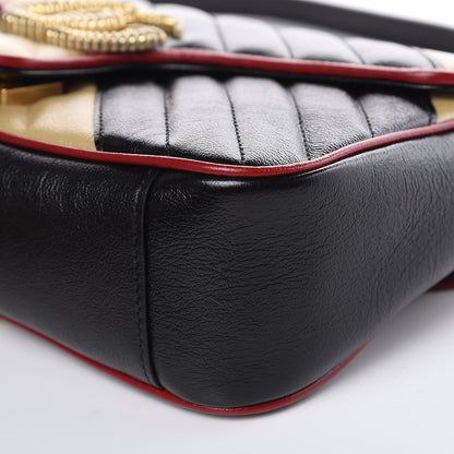 Gucci Vintage Effect Calfskin Matelasse Diagonal Striped Small Torchon GG Marmont Shoulder Bag Black Beige 9 of 9