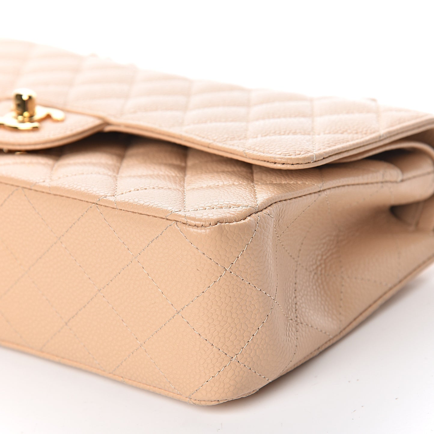 Caviar Quilted Medium Double Flap Beige Clair