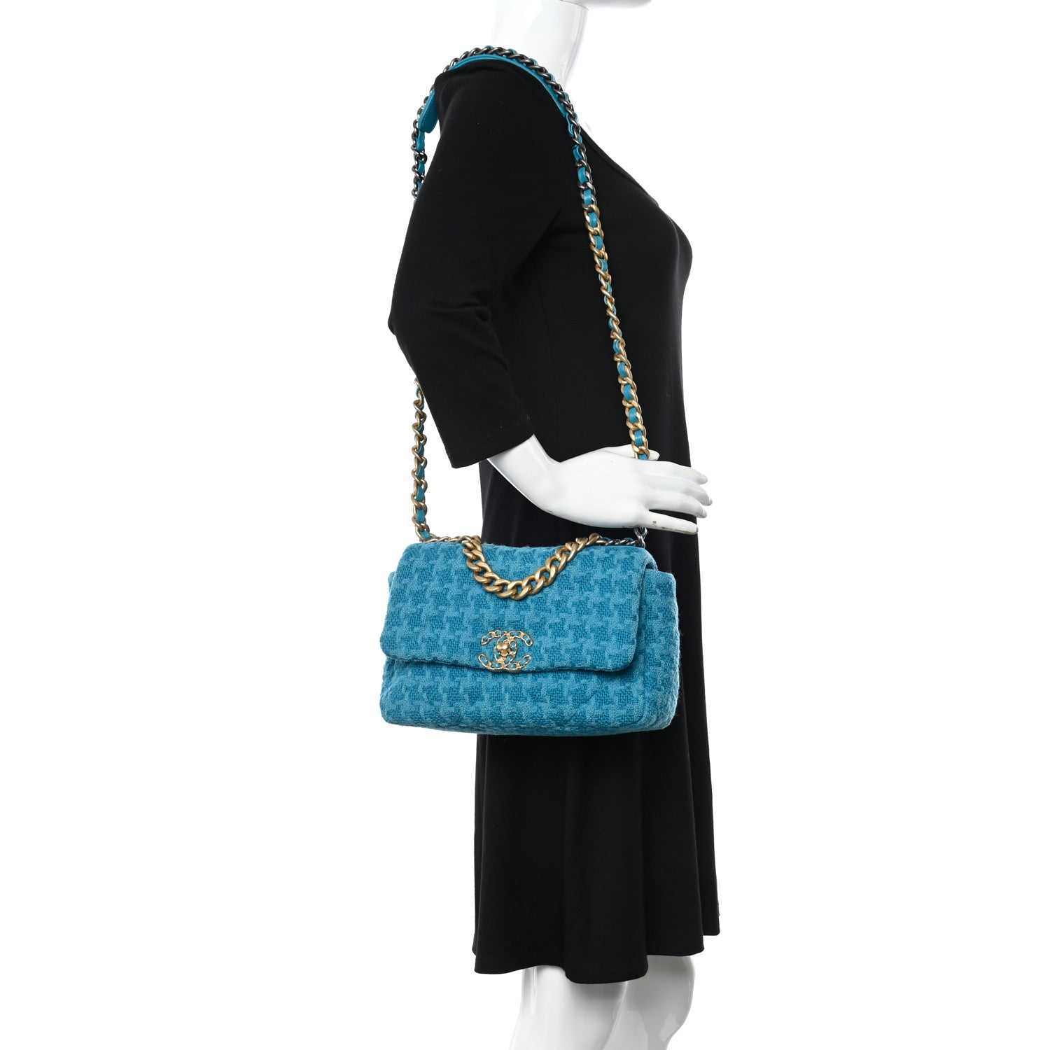 Chanel Tweed Quilted Medium Chanel 19 Flap Turquoise 2 of 12