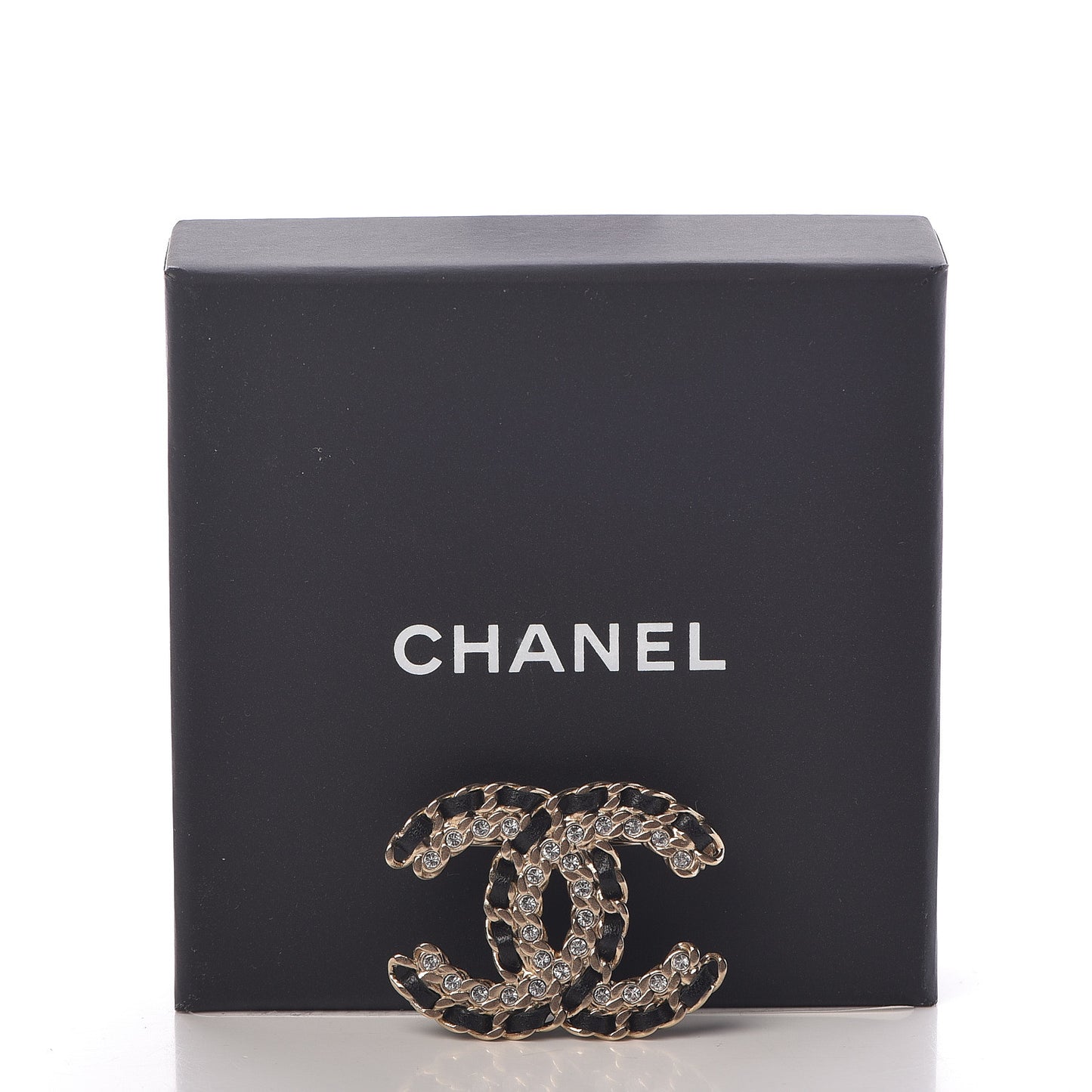 Lambskin Crystal Vintage Allure CC Chain Brooch Black Gold