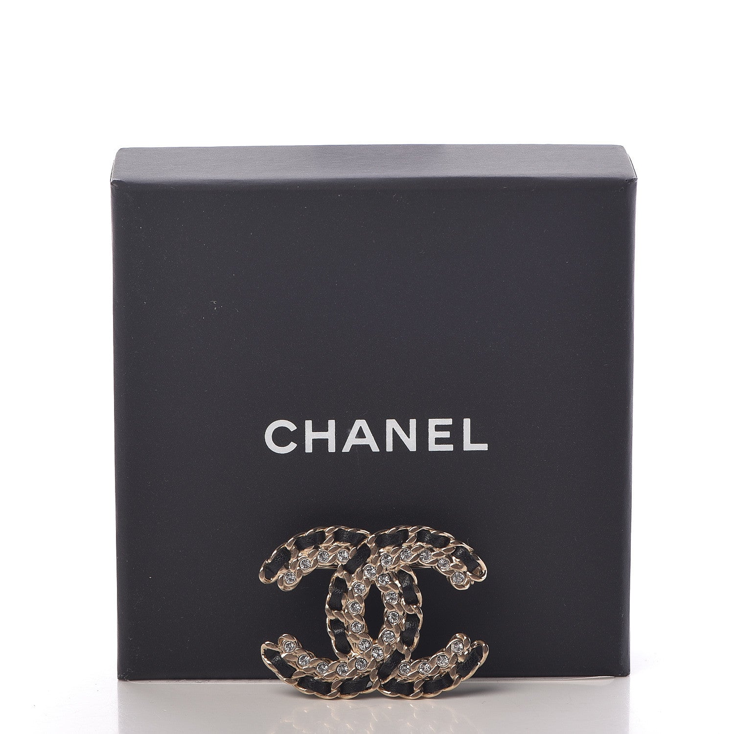 Chanel Lambskin Crystal Vintage Allure CC Chain Brooch Black Gold 5 of 5