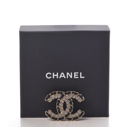 Chanel Lambskin Crystal Vintage Allure CC Chain Brooch Black Gold 5 of 5