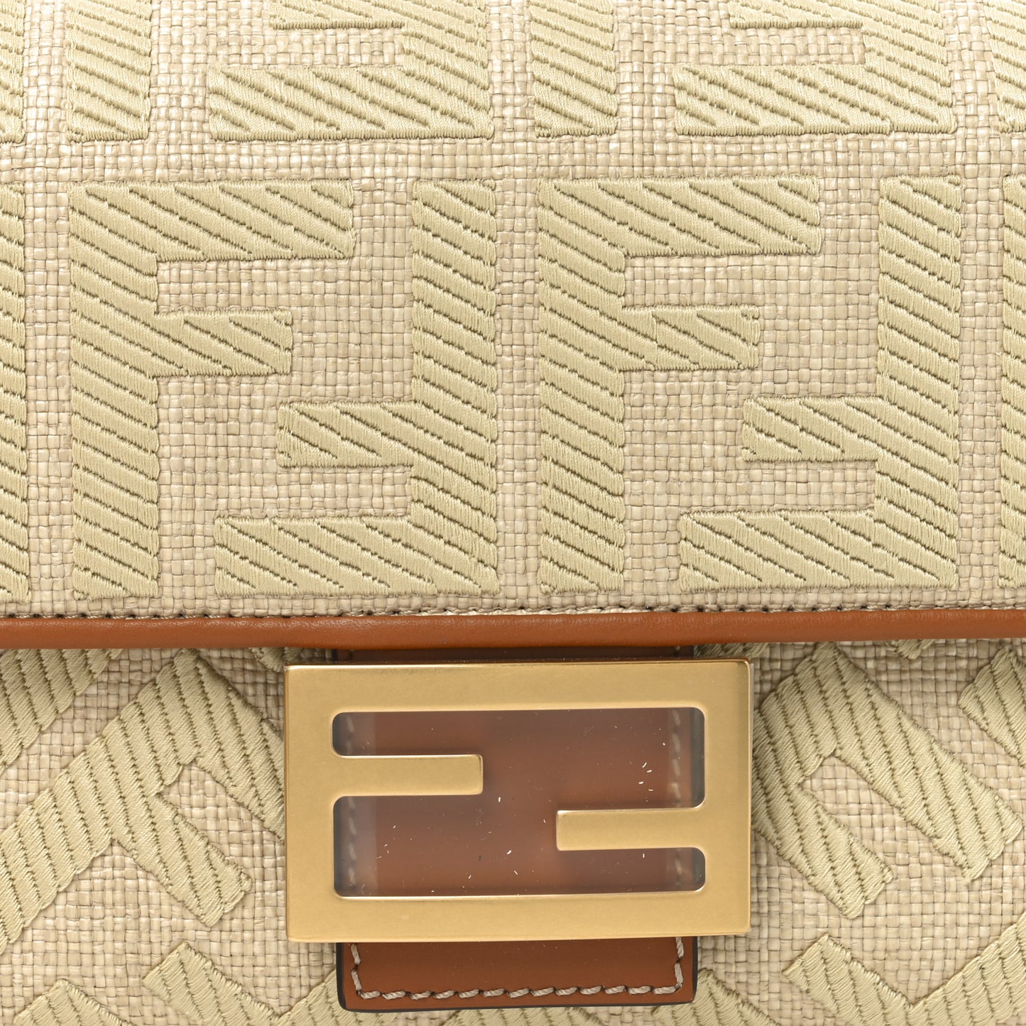 Raffia Vitello King Lucido FF Embroidered Baguette Alchemy Brandy