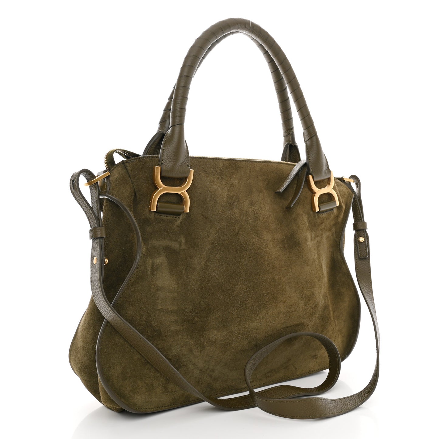 Suede Calfskin Medium Marcie Satchel Deep Olive