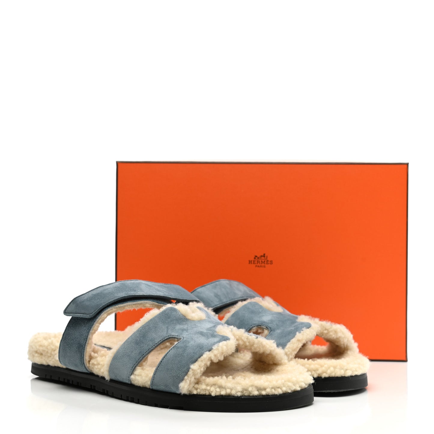 Suede Goatskin Woolskin Womens Chypre Sandals 40.5 Bleu Pinede Ecru