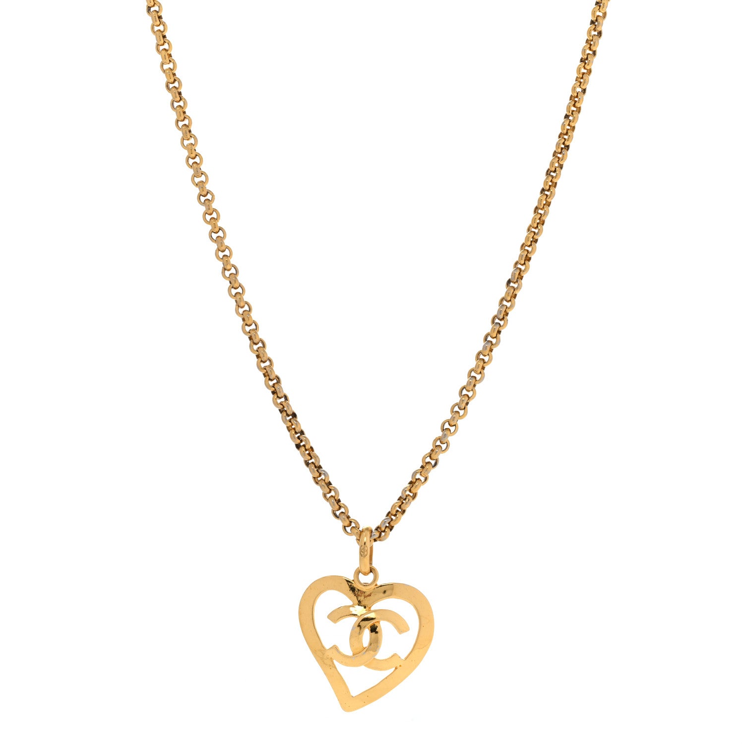Chanel CC Heart Chain Pendant Necklace Gold 1 of 7