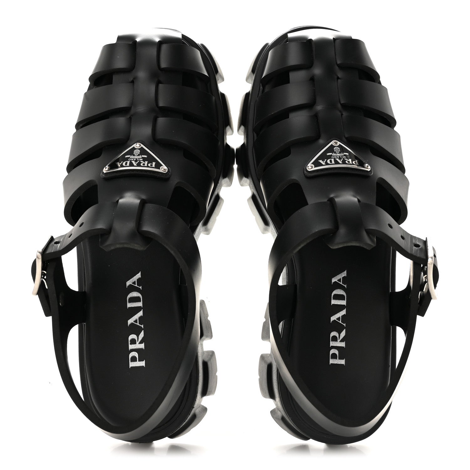 Prada Foam Rubber Triangle Logo Monolith 55mm Cage Sandals 38 Black 2 of 11