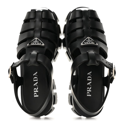 Prada Foam Rubber Triangle Logo Monolith 55mm Cage Sandals 38 Black 2 of 11