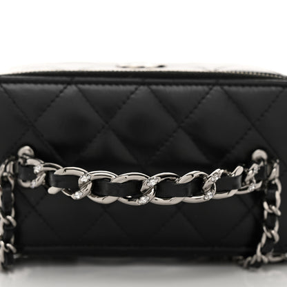 Chanel Shiny Crumpled Calfskin Crystal Quilted Precious Handle Vanity Case With Chain Black 11 of 11