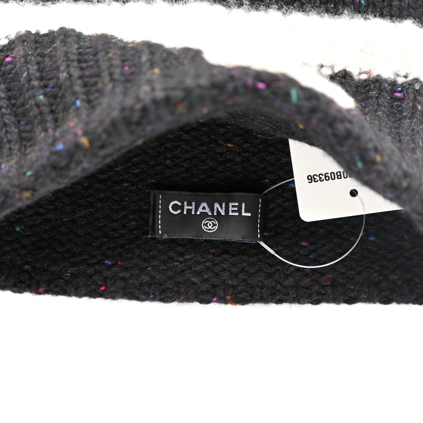 Cashmere Silk CC Beanie Hat Black Ecru