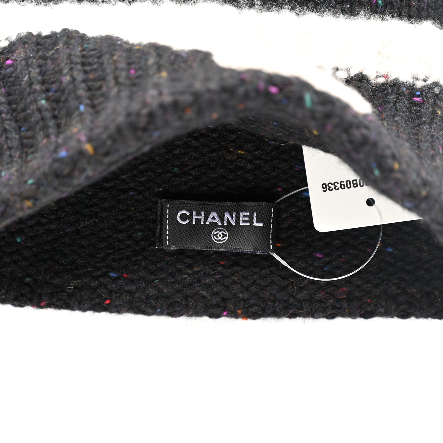 Chanel Cashmere Silk CC Beanie Hat Black Ecru 4 of 4