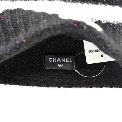 Chanel Cashmere Silk CC Beanie Hat Black Ecru 4 of 4