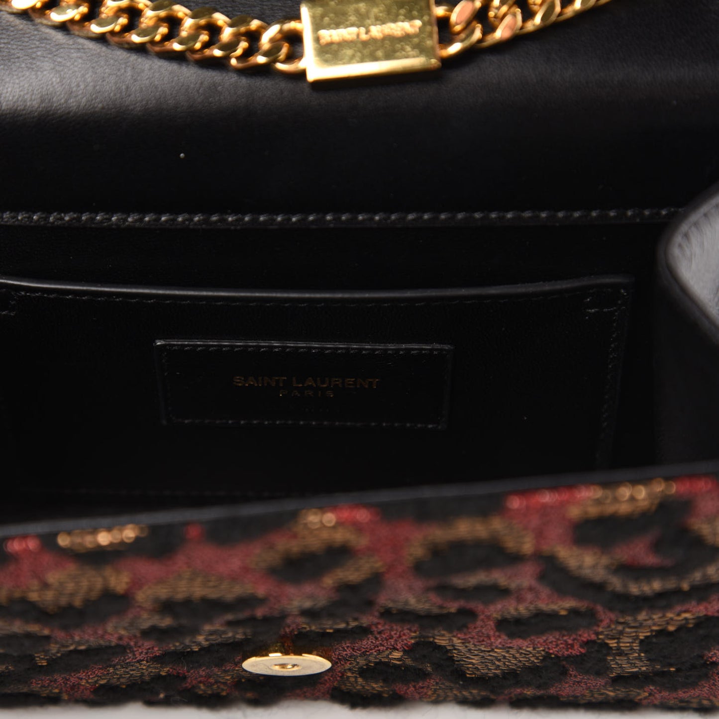 Glitter Jaquard Leopard Small Monogram Kate Tassel Satchel Red Black
