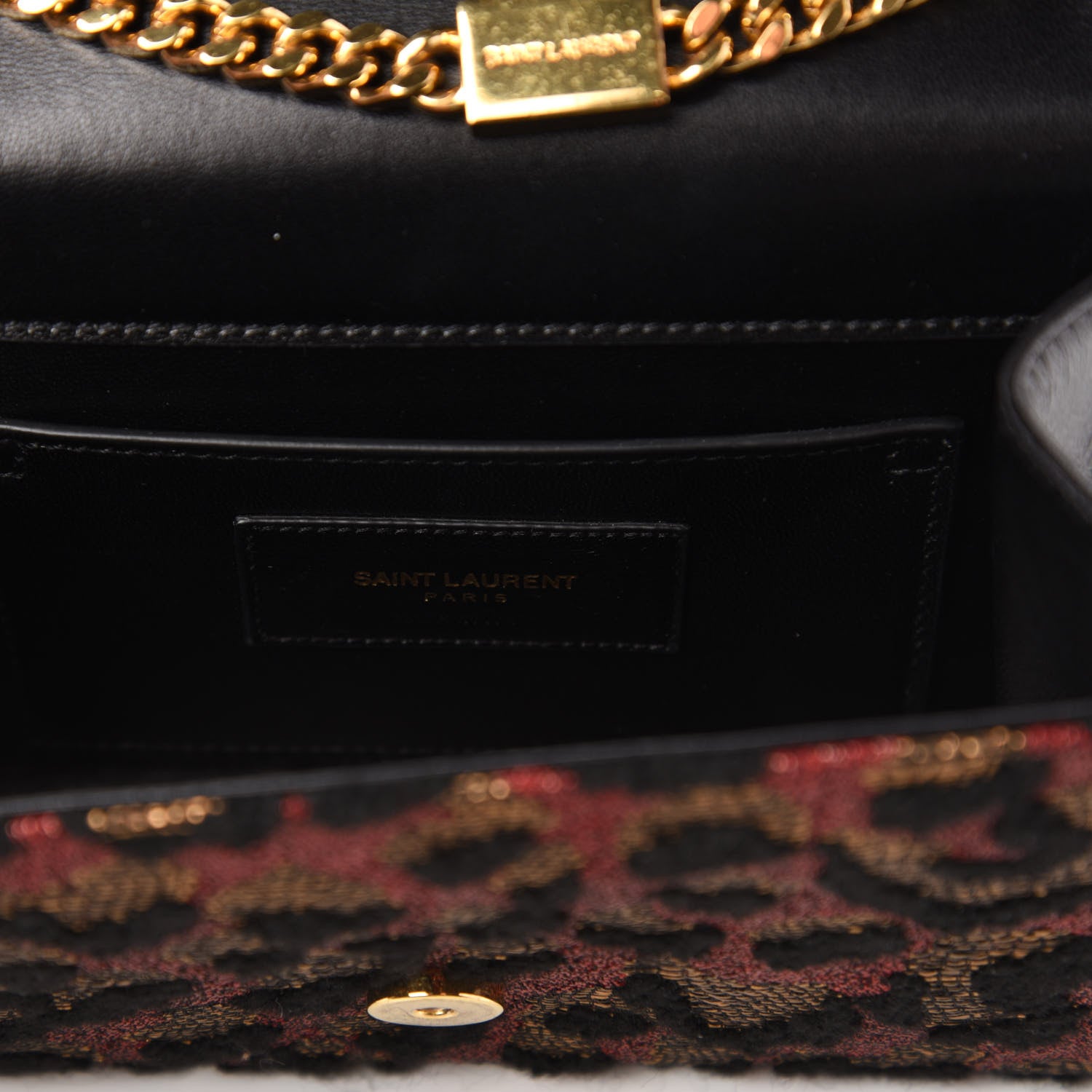Saint Laurent Glitter Jaquard Leopard Small Monogram Kate Tassel Satchel Red Black 8 of 9