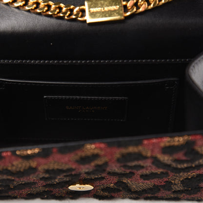 Saint Laurent Glitter Jaquard Leopard Small Monogram Kate Tassel Satchel Red Black 8 of 9