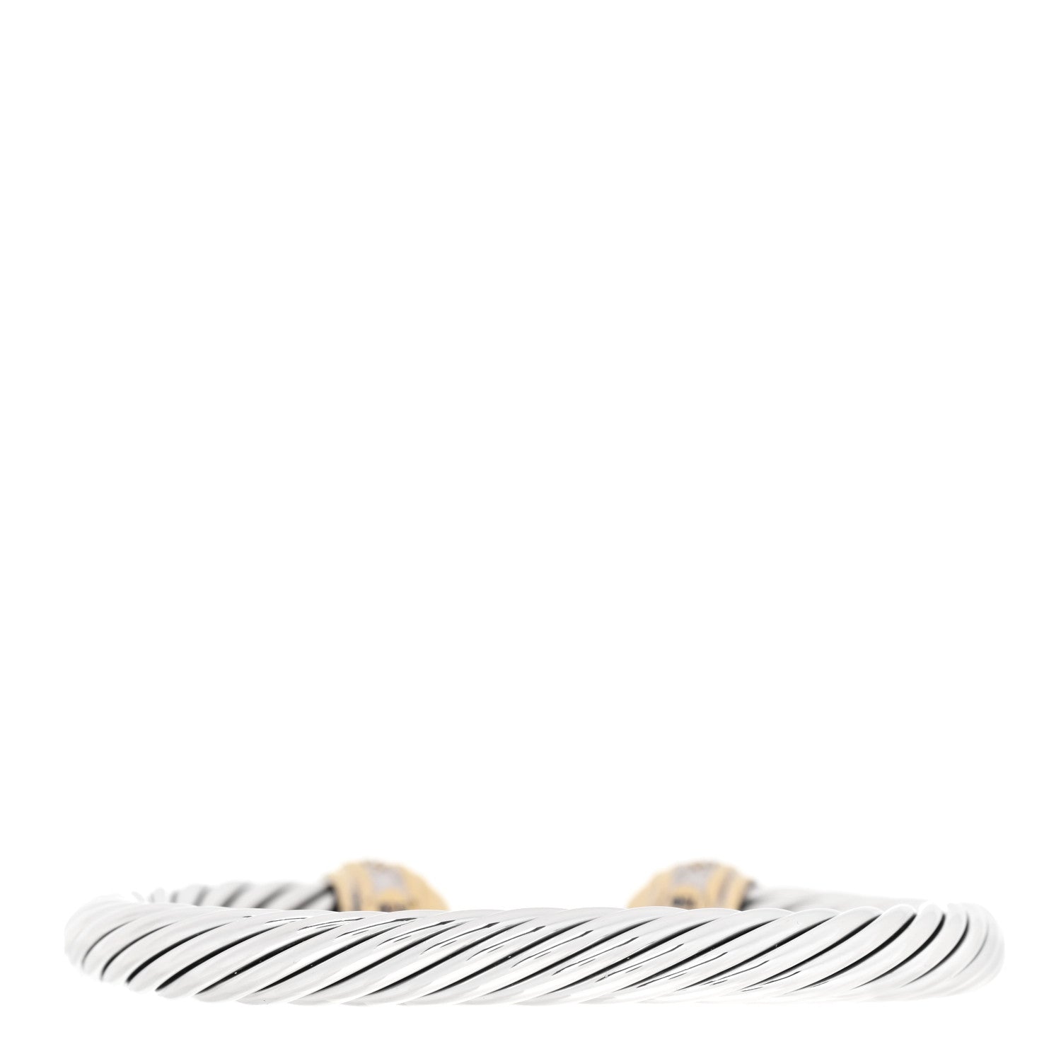 David Yurman Sterling Silver 18K Yellow Gold Diamond 7mm Cable Classics Dome Bracelet 2 of 5