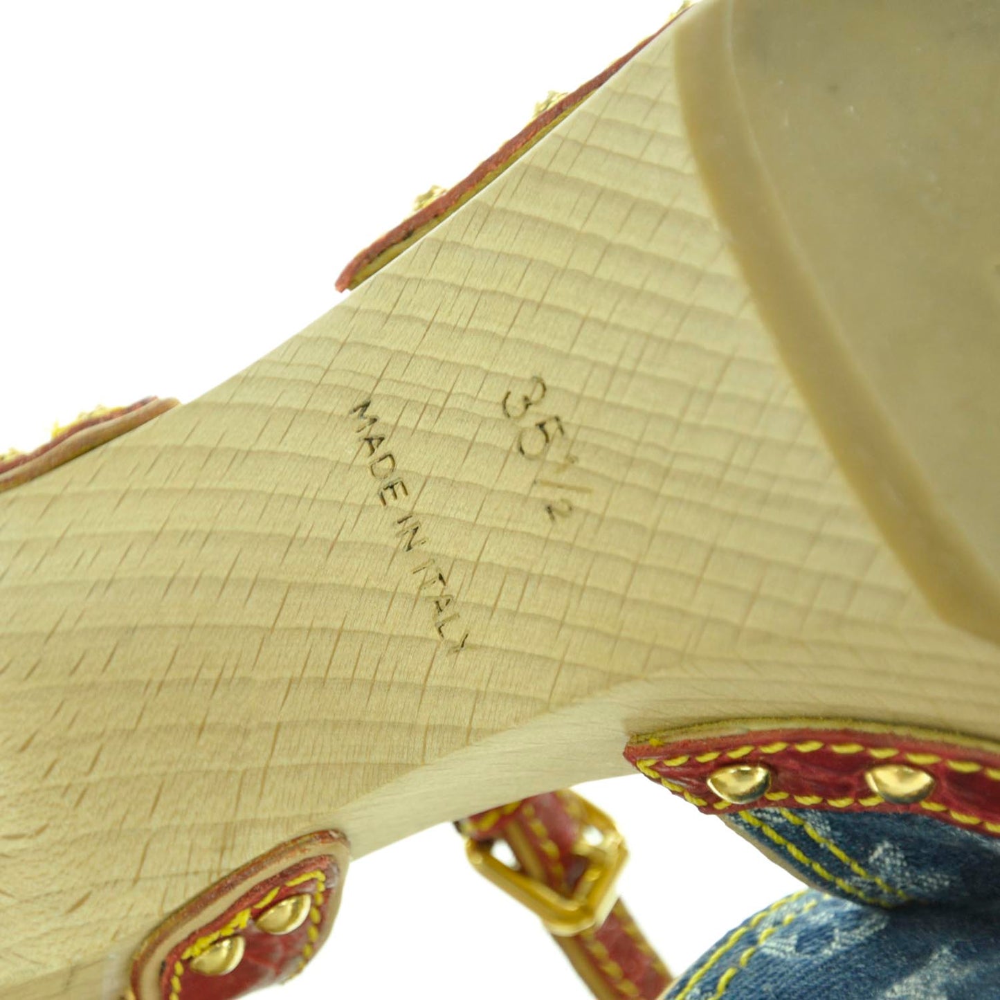 Monogram Denim Sandal Wooden Heels 35.5