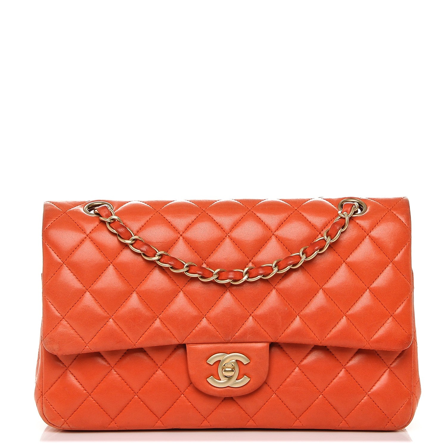 Chanel Lambskin Quilted Medium Double Flap Orange 1 of 8