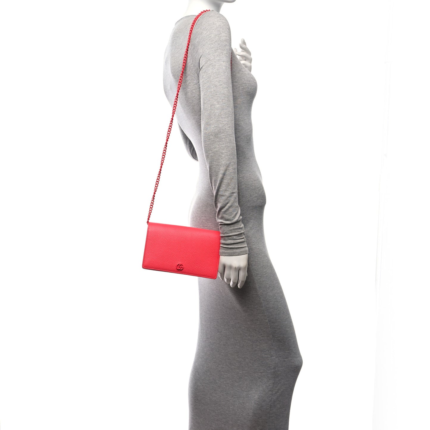 Dollar Calfskin Enamel Monochrome Mini GG Marmont Chain Wallet Runway Coral