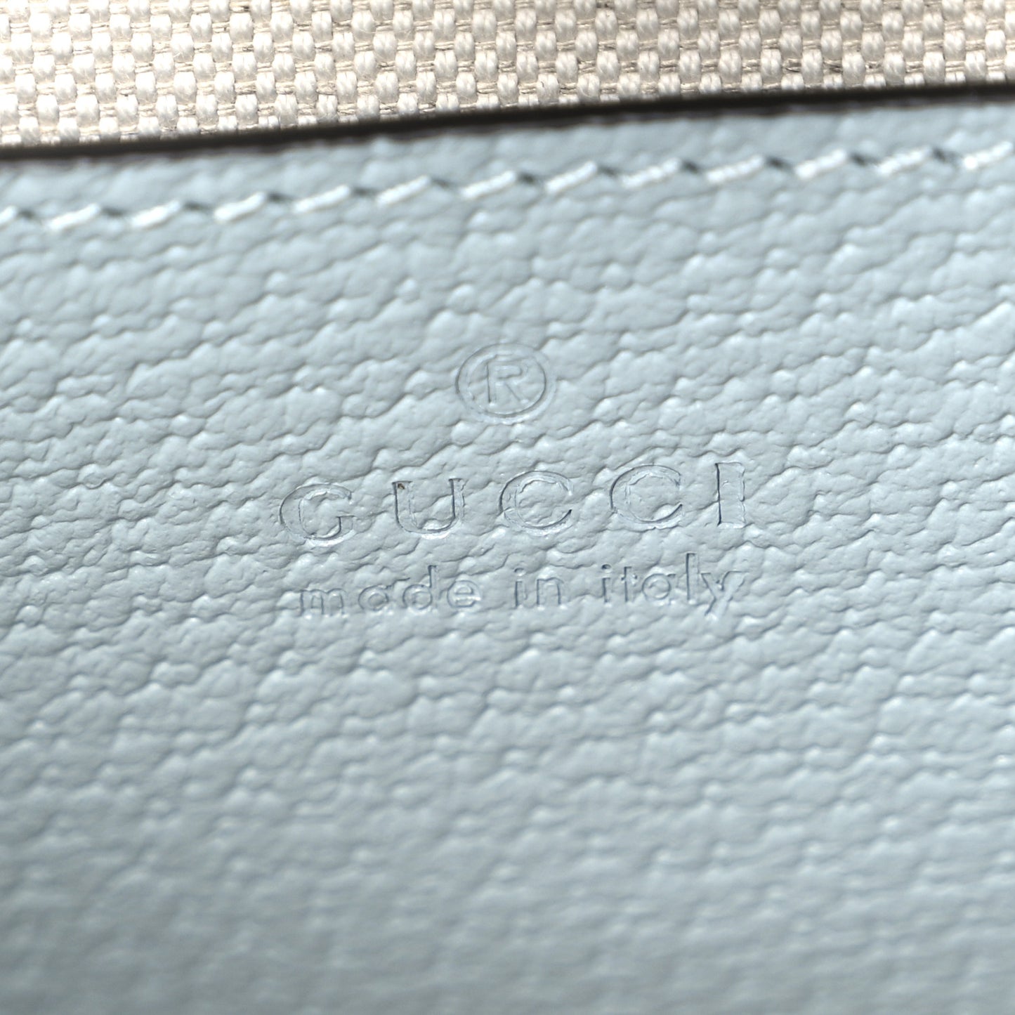 GG Supreme Monogram Textured Dollar Calfskin Web Small Ophidia Bucket Shoulder Bag Dusty Blue