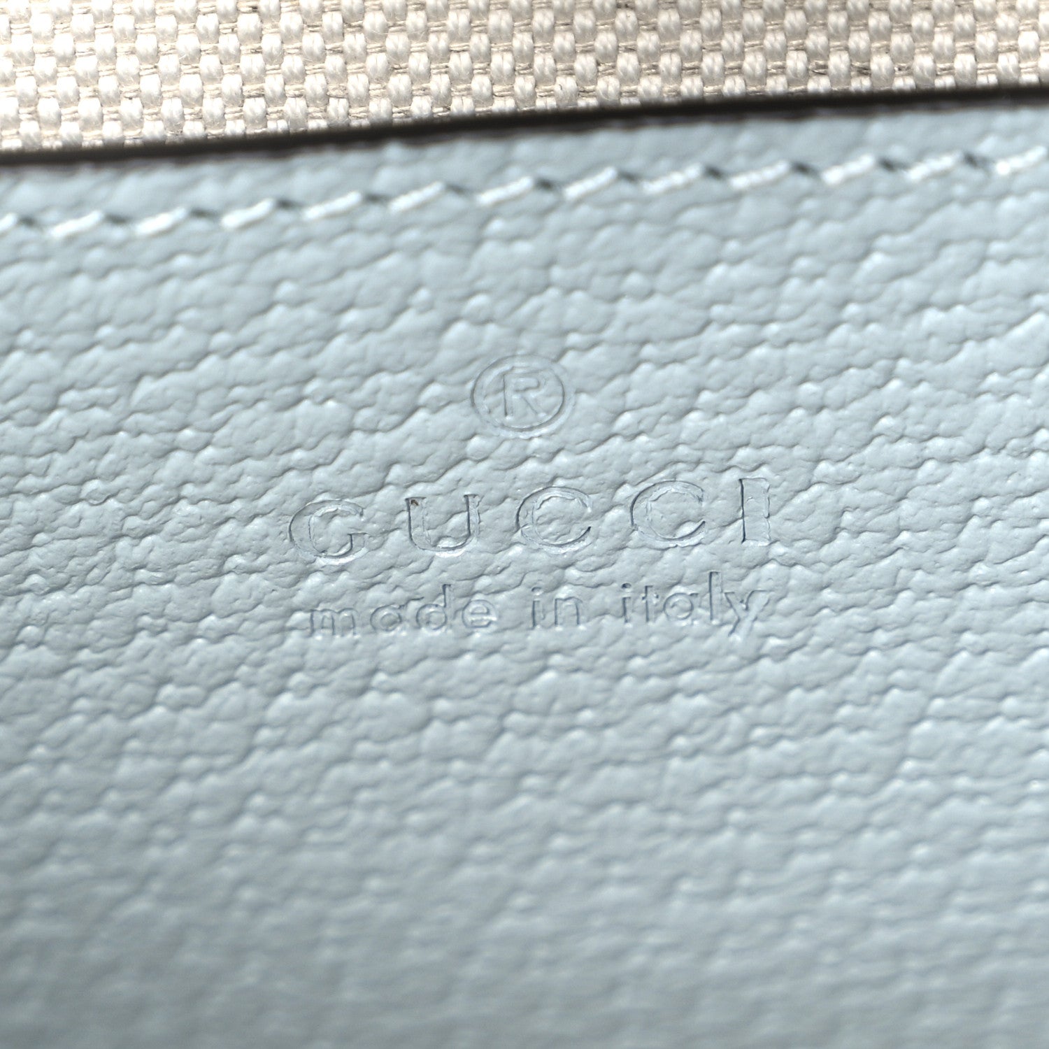 Gucci GG Supreme Monogram Textured Dollar Calfskin Web Small Ophidia Bucket Shoulder Bag Dusty Blue 6 of 10