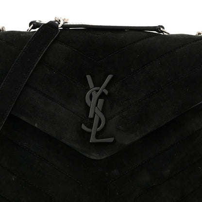 Saint Laurent Suede Calfskin Y Quilted Monogram Small Loulou Chain Satchel Black 9 of 14