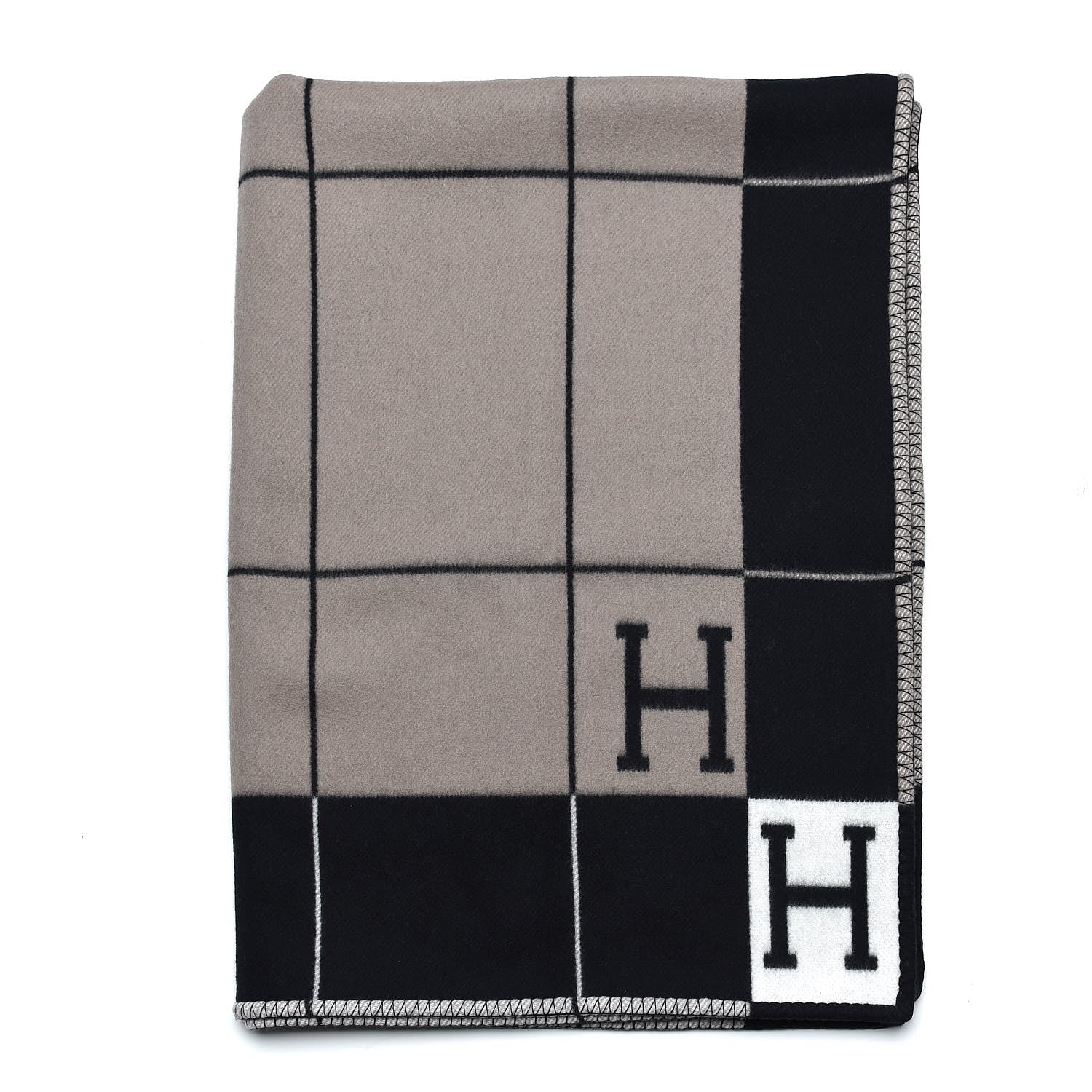 Hermes Wool Cashmere Avalon III Blanket Ecru Black 1 of 5