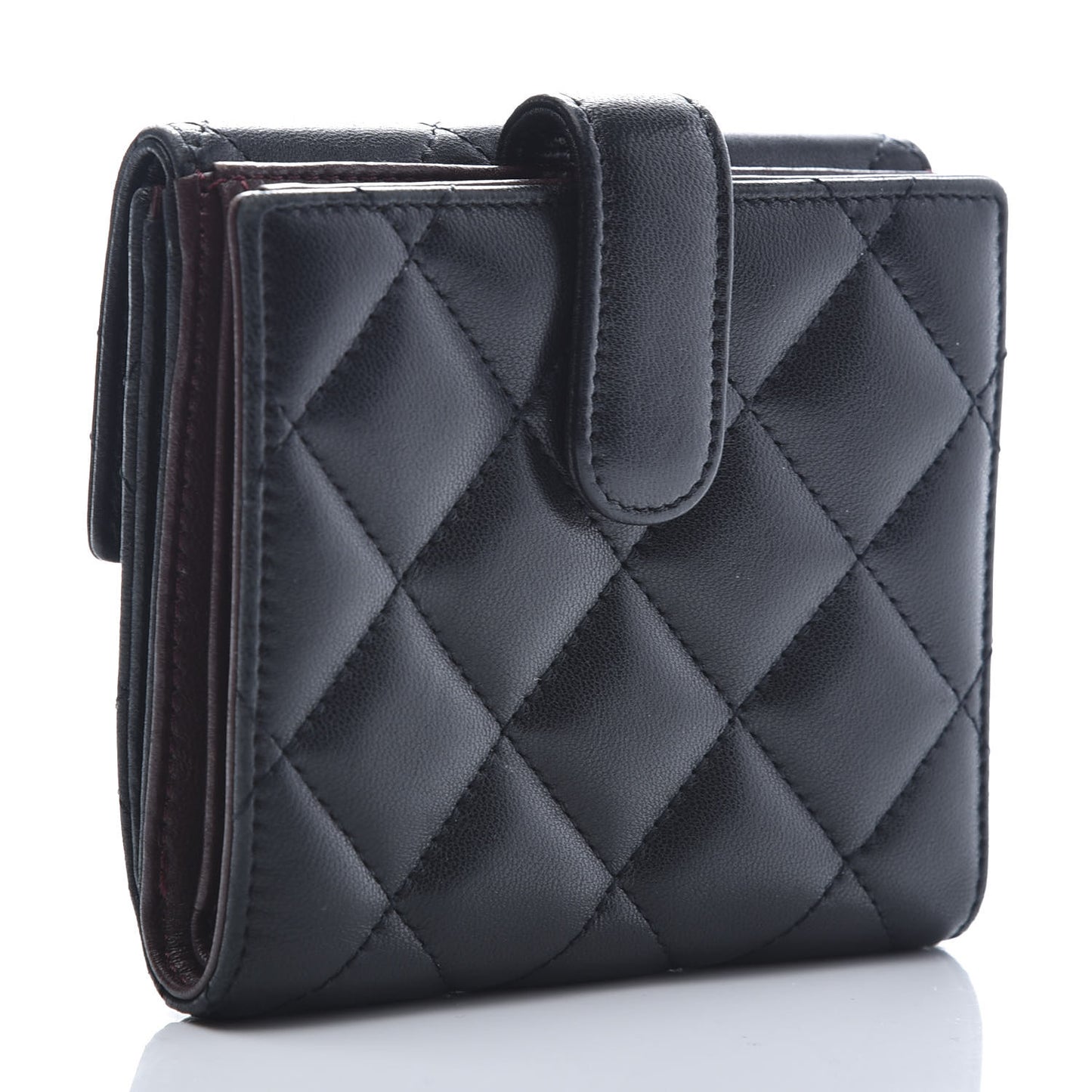 Lambskin Quilted Compact French Flap Wallet Black