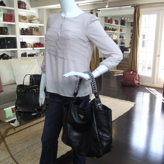 Prada Cervo Lux Chain Shoulder Bag Black 2 of 12