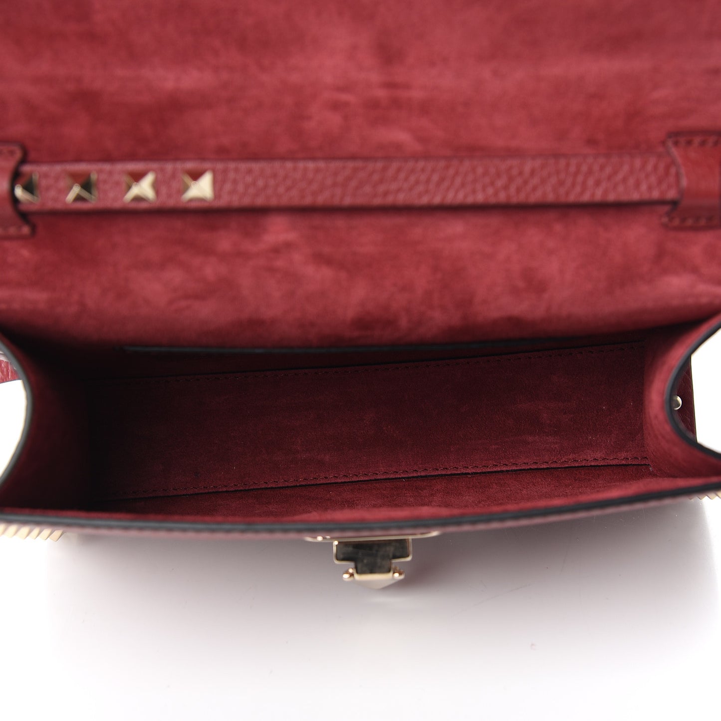 Pebbled Calfskin Medium Rockstud Flip Lock Crossbody Bag Rubino