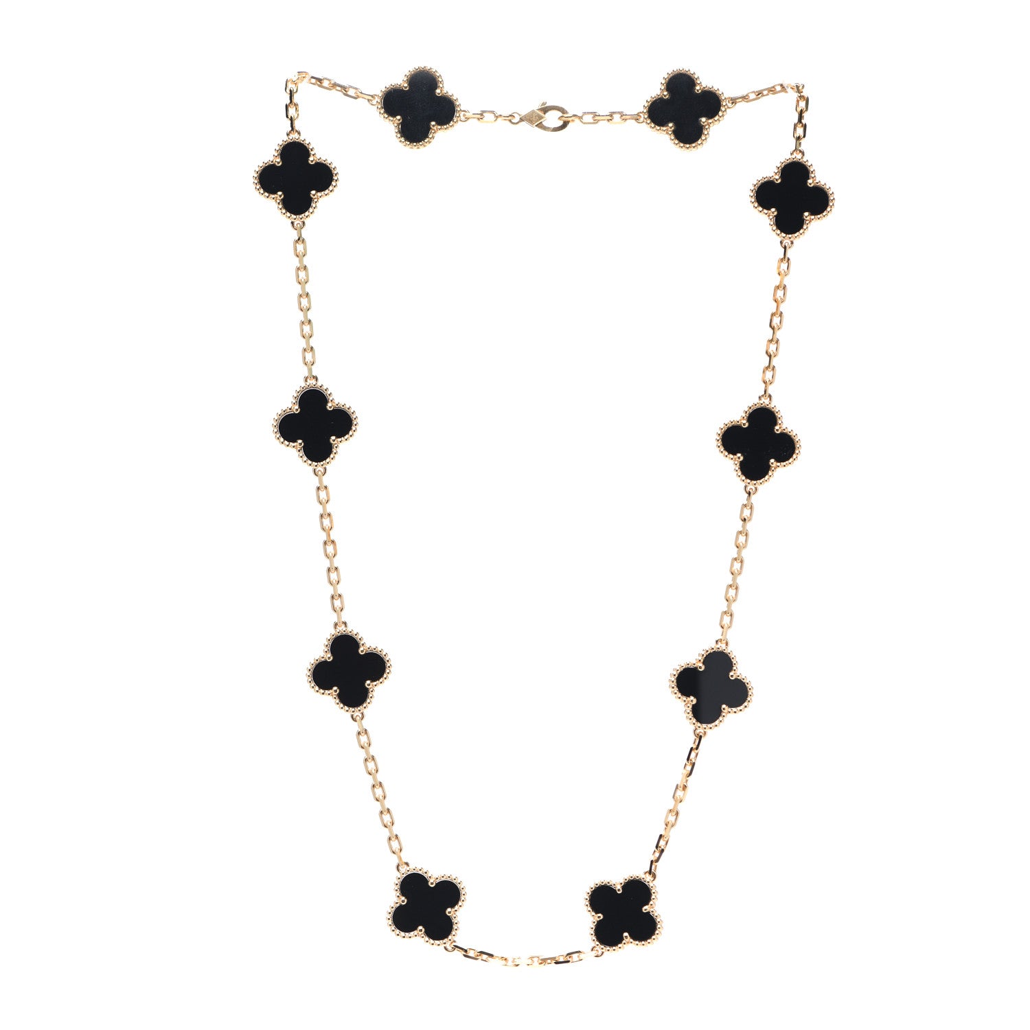 Van Cleef & Arpels 18K Yellow Gold Black Onyx 10 Motifs Vintage Alhambra Necklace 3 of 8