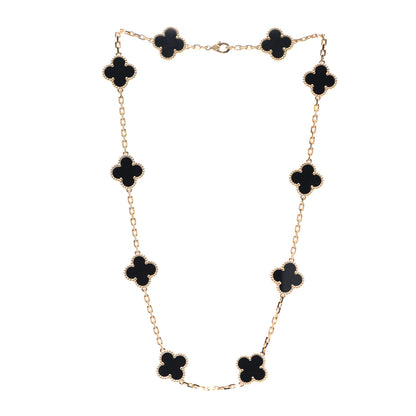 Van Cleef & Arpels 18K Yellow Gold Black Onyx 10 Motifs Vintage Alhambra Necklace 3 of 8