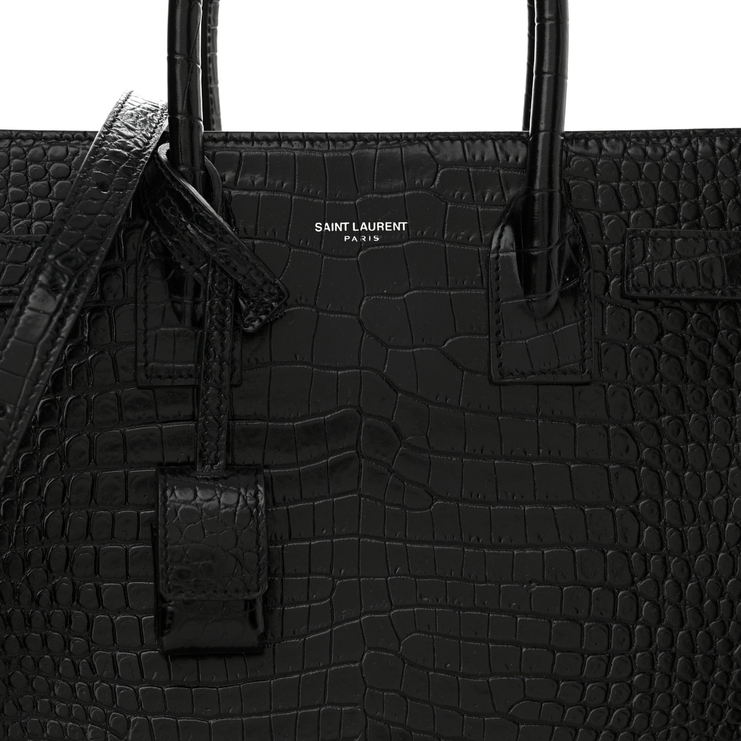 Calfskin Crocodile Embossed Baby Sac De Jour Black
