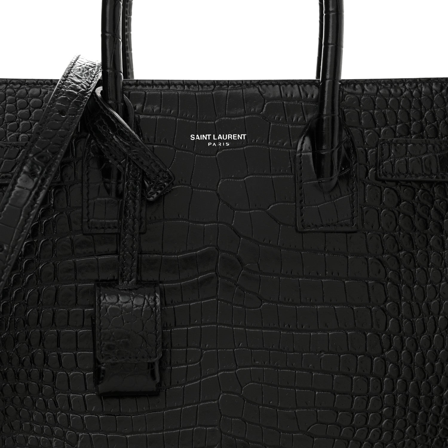 Saint Laurent Calfskin Crocodile Embossed Baby Sac De Jour Black 8 of 15