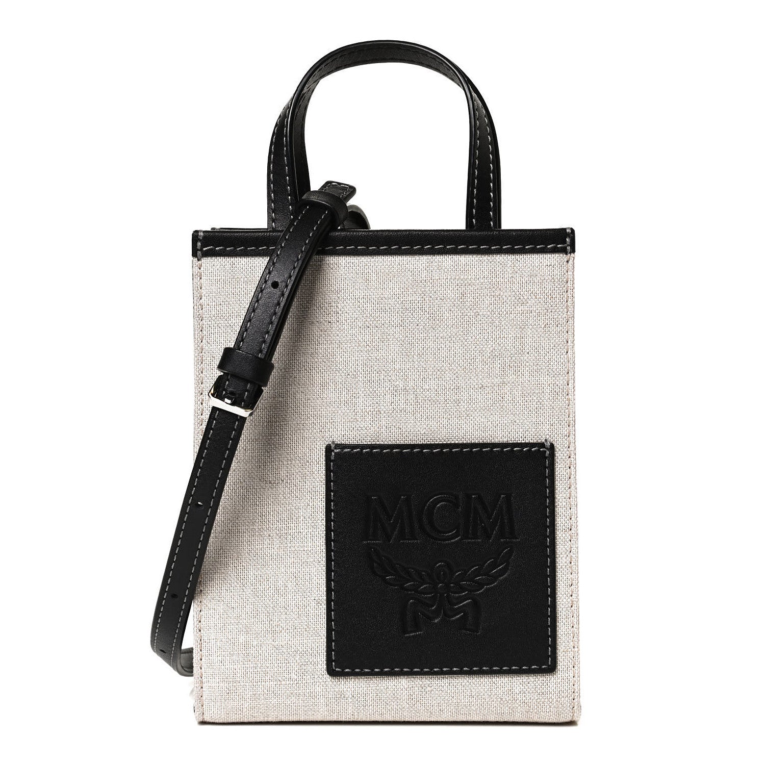 MCM Cotton Canvas Vertical Mini Tote Off White 1 of 12