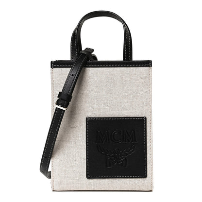MCM Cotton Canvas Vertical Mini Tote Off White 1 of 12