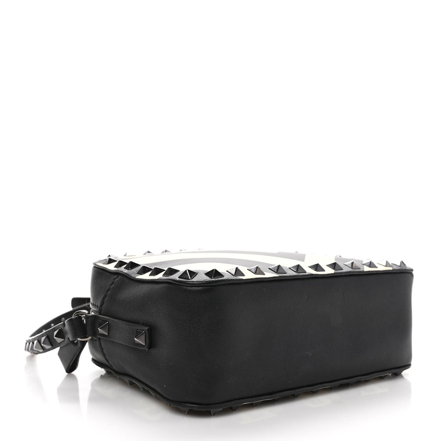 Vitello Chevron Rockstud Camera Crossbody Bag Light Ivory Black