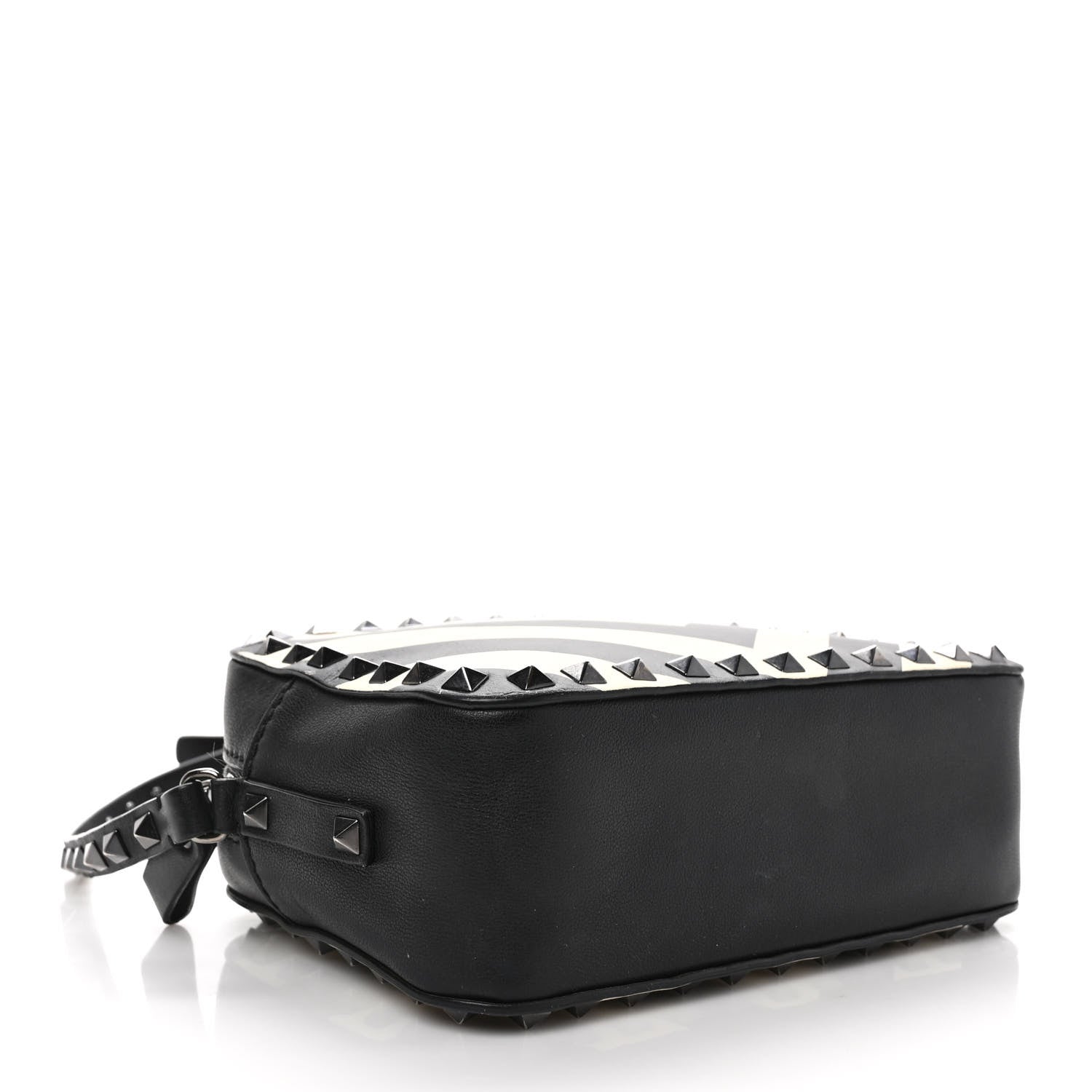 Valentino Garavani Vitello Chevron Rockstud Camera Crossbody Bag Light Ivory Black 4 of 12
