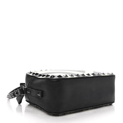Valentino Garavani Vitello Chevron Rockstud Camera Crossbody Bag Light Ivory Black 4 of 12