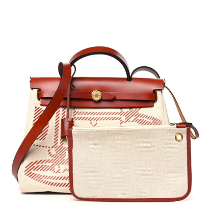 Hermes Vache Hunter Toile H Brides de Gala Herbag Zip Retourne 31 PM Cuivre Ecru Beige 3 of 12