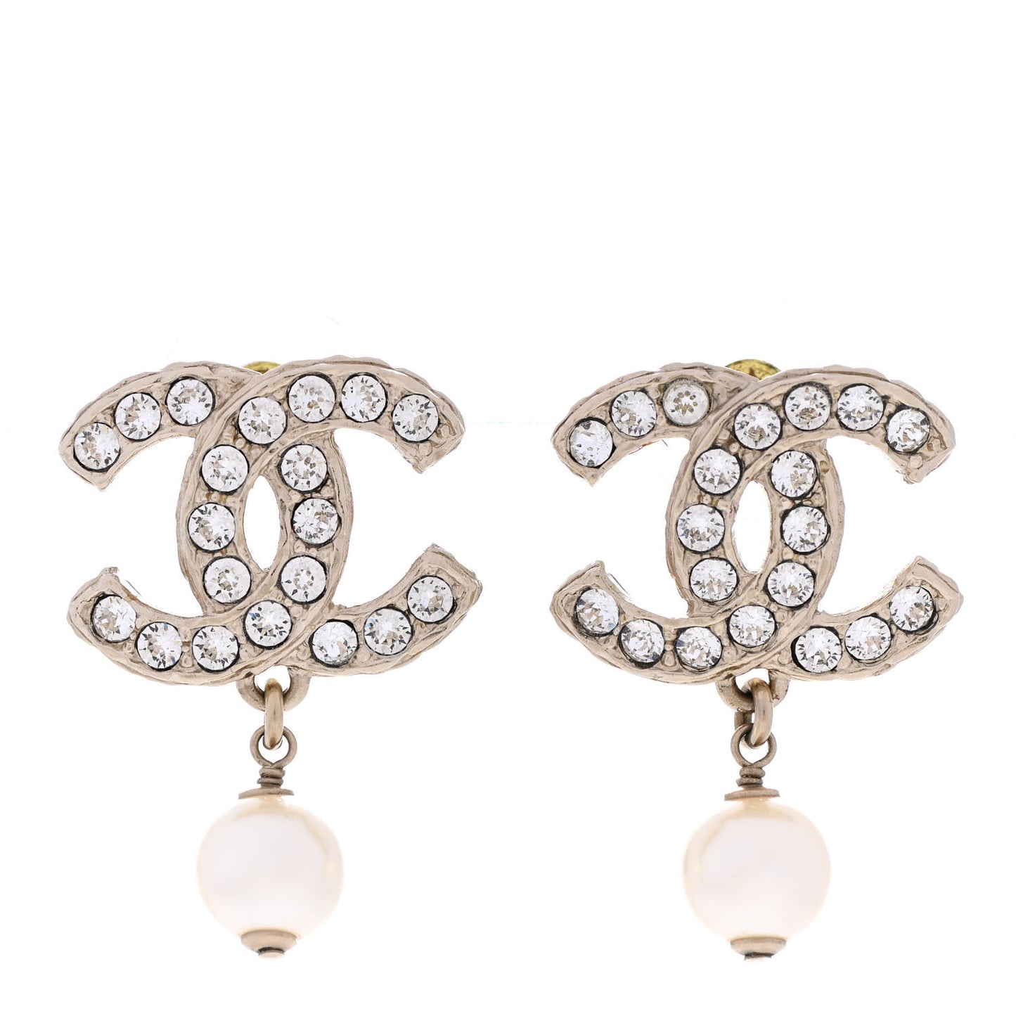 Crystal Pearl CC Drop Earrings Gold