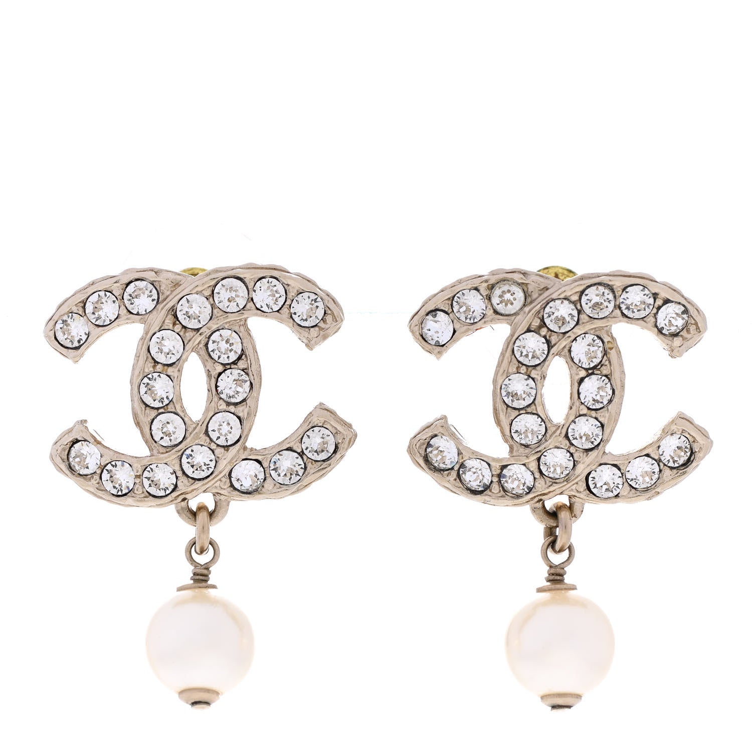 Chanel Crystal Pearl CC Drop Earrings Gold 1 of 5