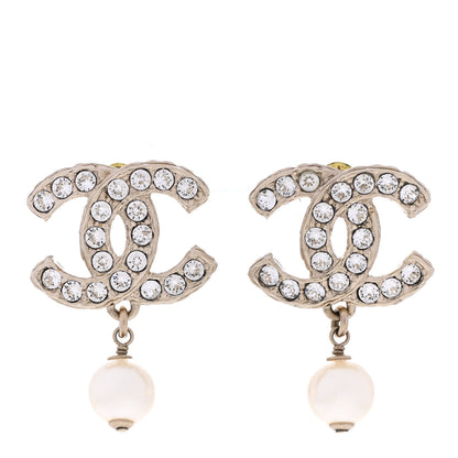 Chanel Crystal Pearl CC Drop Earrings Gold 1 of 5