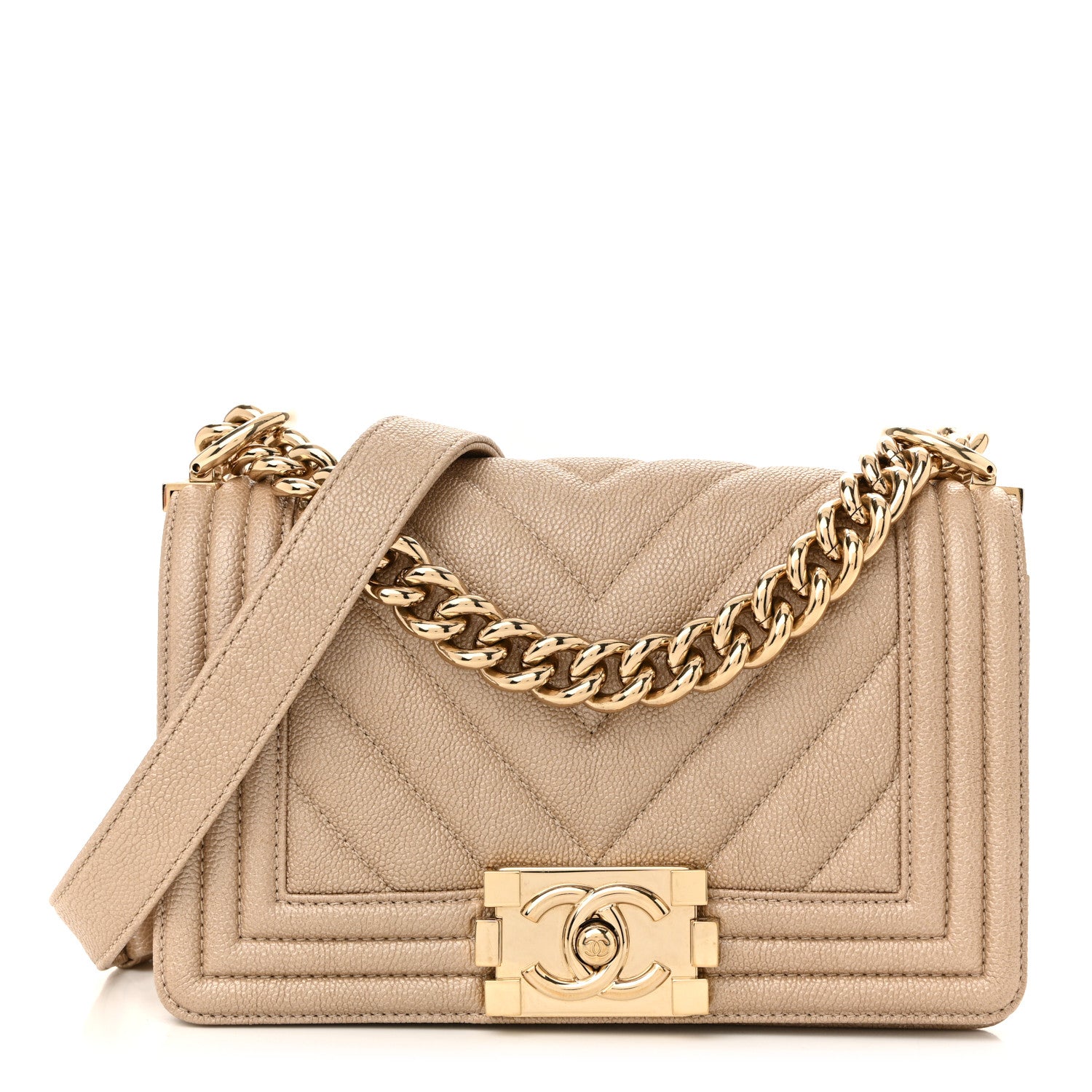 Chanel Iridescent Caviar Chevron Quilted Small Boy Flap Beige 2 of 21