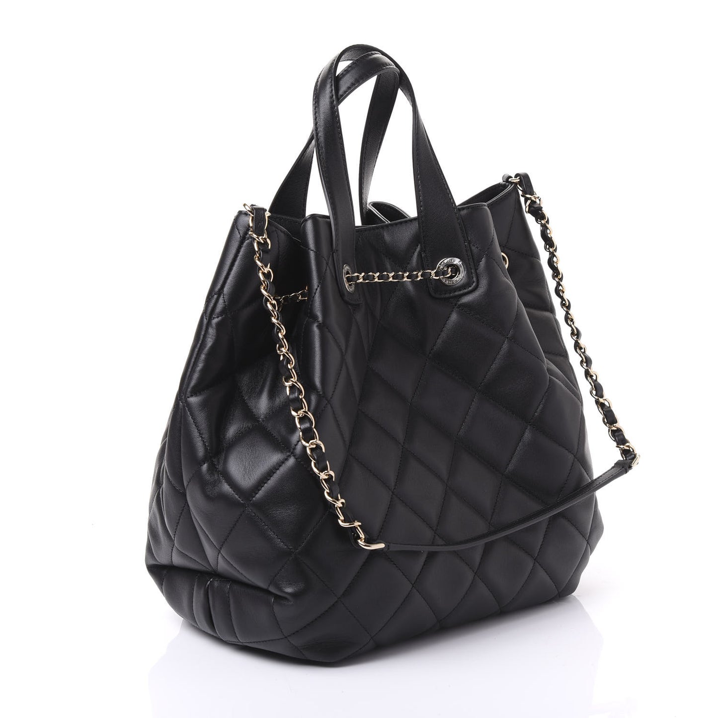 Lambskin Quilted CC Dweller Drawstring Tote Black