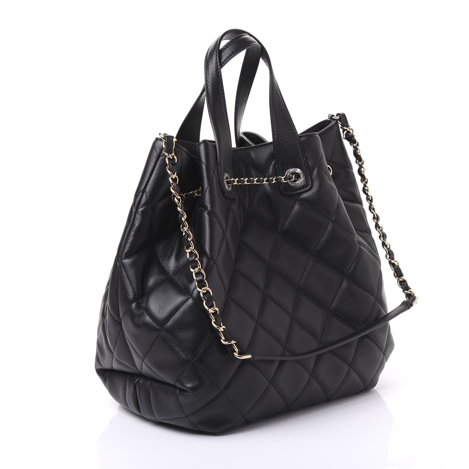 Chanel Lambskin Quilted CC Dweller Drawstring Tote Black 2 of 9