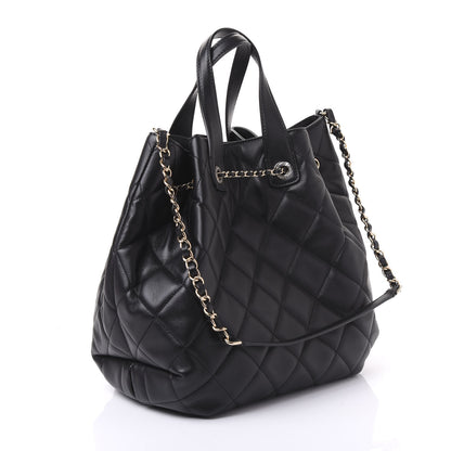 Chanel Lambskin Quilted CC Dweller Drawstring Tote Black 2 of 9