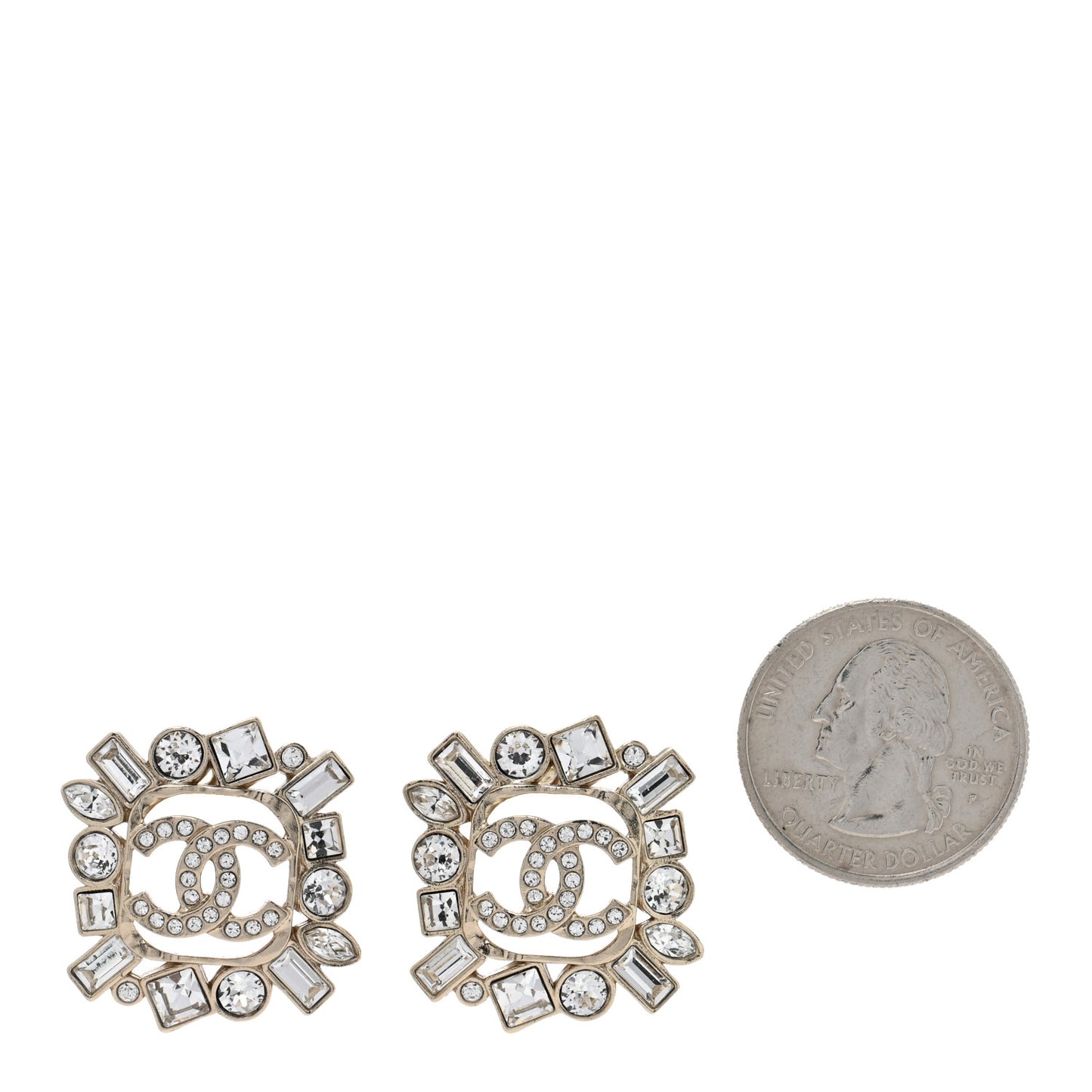 Metal Crystal Baguette High Society CC Earrings Gold